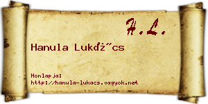 Hanula Lukács névjegykártya
